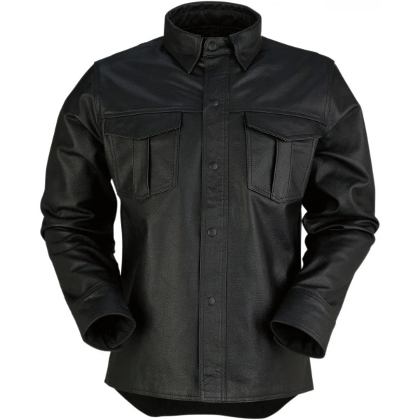 Mens Prominent Look Real Sheepskin Black Leather Shirt