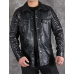 Mens Smart Look Real Sheepskin Black Leather Shirt