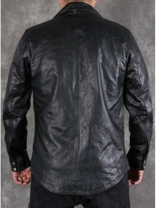Mens Smart Look Real Sheepskin Black Leather Shirt