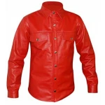 Mens Striking Look Real Sheepskin Red Leather Shirt