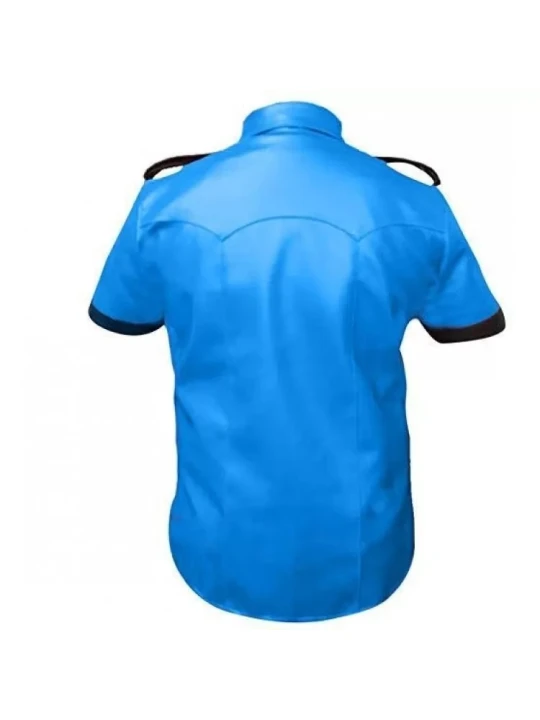 Mens Very Hot Genuine Blue & Black Leather Shirt