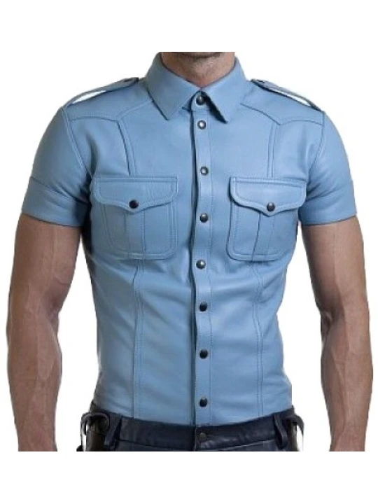 Mens Very Hot Genuine Blue Leather Shirt