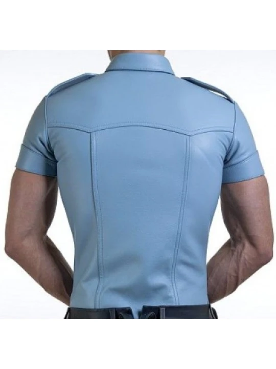 Mens Very Hot Genuine Blue Leather Shirt