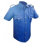 Mens Very Hot Genuine Electric Blue Leather Shirt