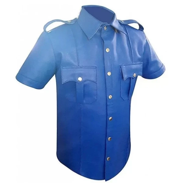 Mens Very Hot Genuine Electric Blue Leather Shirt