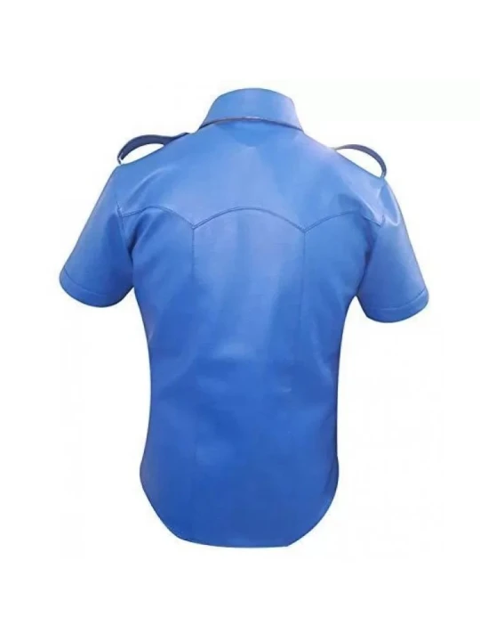 Mens Very Hot Genuine Electric Blue Leather Shirt