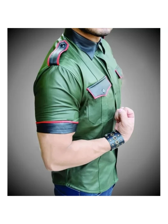 Mens Very Hot Genuine Green Leather Shirt