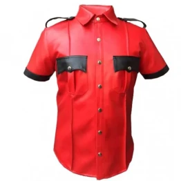 Mens Very Hot Genuine Red Leather Shirt