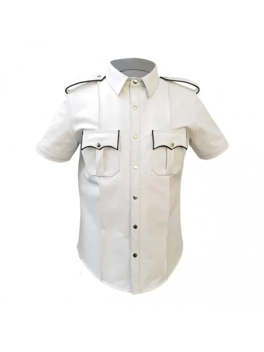 Mens Very Hot Genuine White & Black Leather Shirt