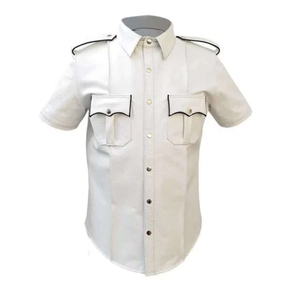 Mens Very Hot Genuine White & Black Leather Shirt
