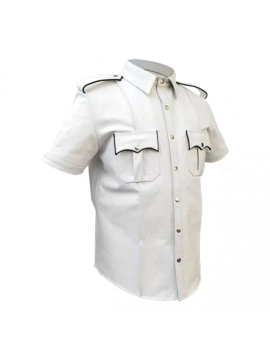 Mens Very Hot Genuine White & Black Leather Shirt