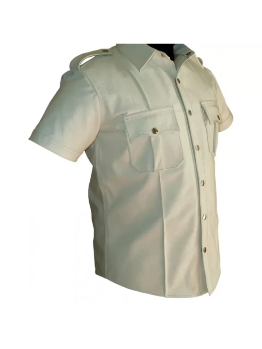 Mens Very Hot Genuine White Leather Shirt