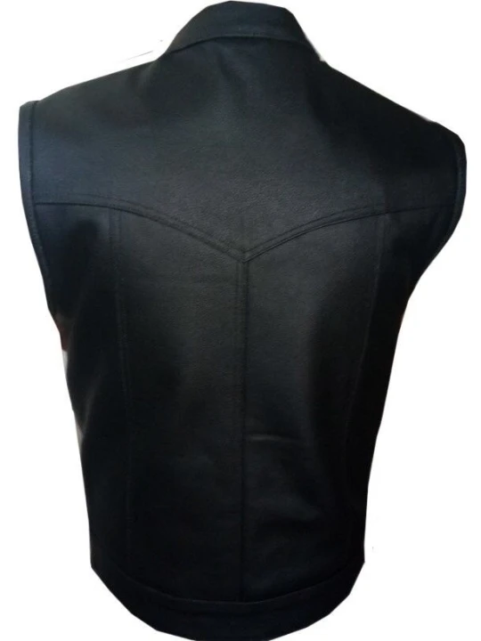 Mens Black Real Genuine Leather Motorcycle Biker Vest