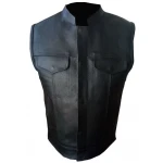 Mens Black Real Genuine Leather Motorcycle Biker Vest