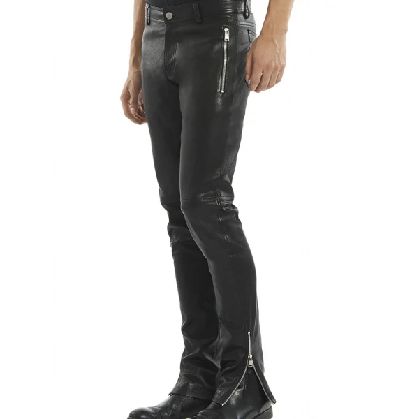 Mens Casual Genuine Soft Real Black Leather Trouser Pant