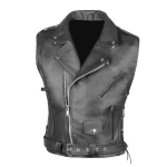 Mens Classic Black Leather Motorcycle Biker Vest
