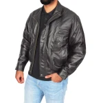 Mens Classic Fit Casual Style Soft Black Leather Bomber Jacket