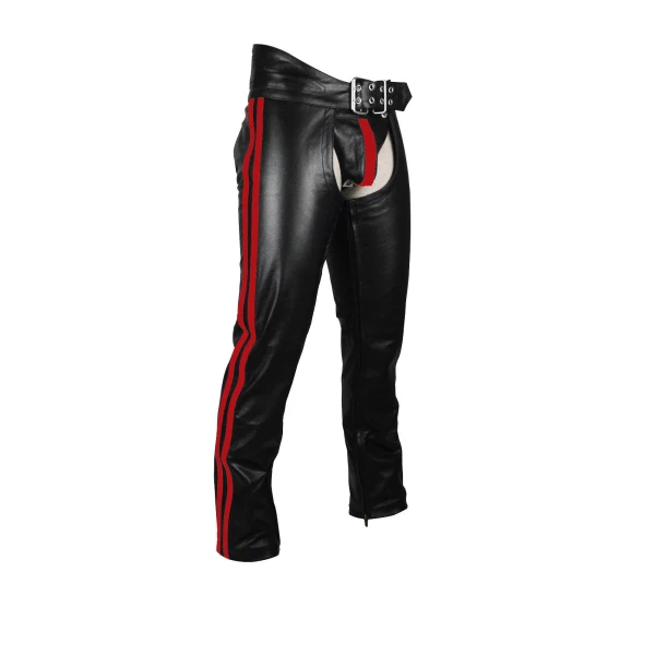 Mens Red Color Stripes Leather Bikers Chaps