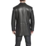 Mens Custom Soft Genuine Black Leather Blazer Trench Coat