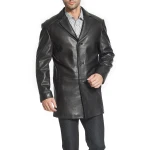 Mens Custom Soft Genuine Black Leather Blazer Trench Coat