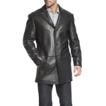Mens Custom Soft Genuine Black Leather Blazer Trench Coat