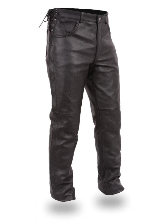 Mens Deep Pocket Black Leather Overpants Chaps