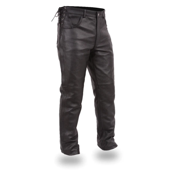 Mens Deep Pocket Black Leather Overpants Chaps