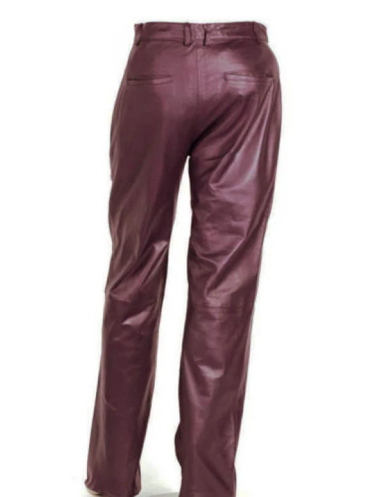 Mens Pleat Front Genuine Burgundy Leather Dress Pants