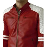 Mens Quilted Shoulder Red Leather Biker Motorcycle Jacket