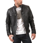 Mens Slim Fit Real lambskin Black Leather Jacket