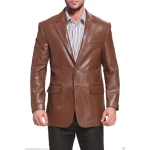Mens Branded Genuine Lambskin Brown Leather Blazer