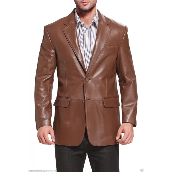 Mens Branded Genuine Lambskin Brown Leather Blazer