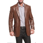 Mens Branded Genuine Lambskin Brown Leather Blazer