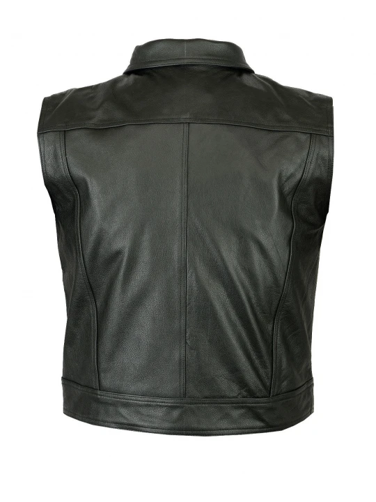 Mens Casual Motorbike Black Leather Waistcoat Vest