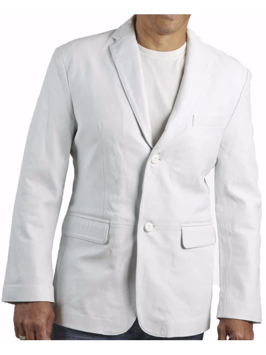Mens Celebrity Style Smart Genuine White Leather Blazer