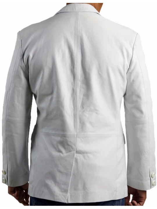 Mens Celebrity Style Smart Genuine White Leather Blazer
