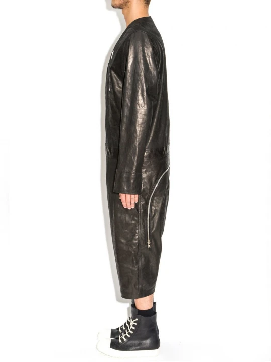 Mens Genuine Lambskin Black Leather Jumpsuit