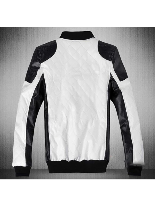 Mens Slim Fit Black and White Leather Baseball Bomber Jacket