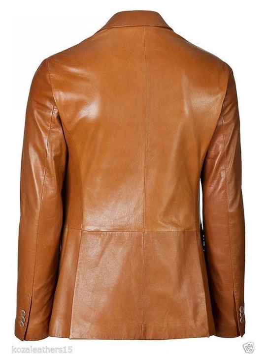 Mens Two Button Genuine Lambskin Brown Leather Blazer Coat