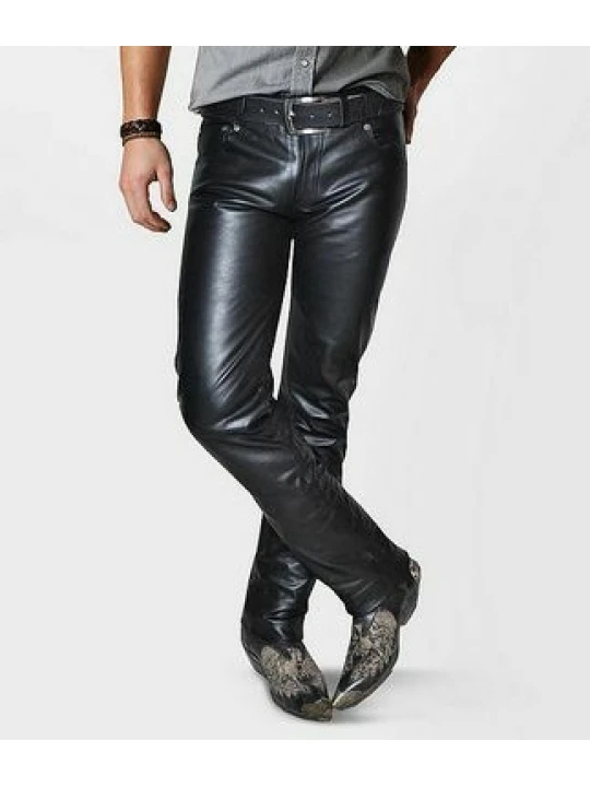 Mens Classic Style Custom Made Black Leather Pant