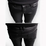 Street Style Black Leather Motorcycle Pants for Men