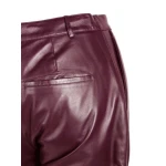 Mens Pleat Front Genuine Burgundy Leather Dress Pants