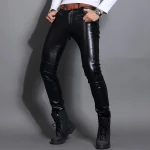 Skin Tight Black Leather Motorcycle Pant for Guys