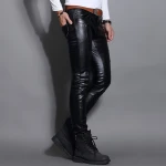 Skin Tight Black Leather Motorcycle Pant for Guys