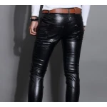 Skin Tight Black Leather Motorcycle Pant for Guys