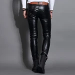 Skin Tight Black Leather Motorcycle Pant for Guys