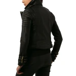 Quilted Lambskin Black Leather Biker Motorcycle Jacket for Women