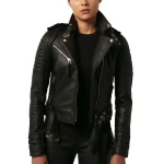 Quilted Lambskin Black Leather Biker Motorcycle Jacket for Women