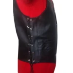 Side Laced Up Black Genuine Leather Biker Vest for Men
