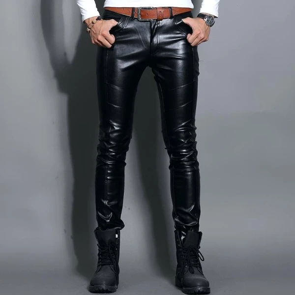 Skin Tight Black Leather Motorcycle Pant for Guys